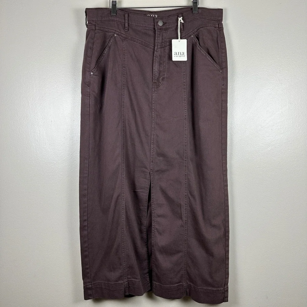 a.n.a Women's 16 Maxi Skirt Puce Brown High Rise Tencel Blend Slit Front NEW